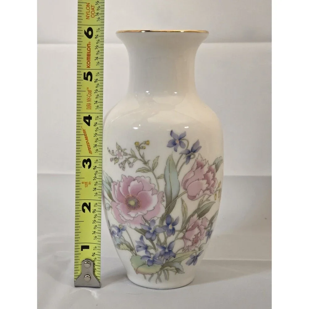 Vintage Japanese Fine‎ China Floral Vases Pair Gold Trim Mid Century Japan